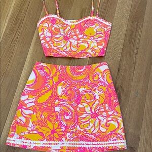 Lilly Pulitzer Pink & Yellow Paisley Crop Top and Skirt Set
